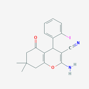 molecular formula C18H17IN2O2 B390953 2-amino-4-(2-iodophenyl)-7,7-dimethyl-5-oxo-5,6,7,8-tetrahydro-4H-chromene-3-carbonitrile 