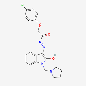 molecular formula C21H21ClN4O3 B3909590 2-(4-chlorophenoxy)-N'-[2-oxo-1-(1-pyrrolidinylmethyl)-1,2-dihydro-3H-indol-3-ylidene]acetohydrazide 