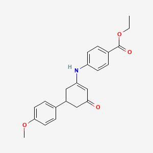 molecular formula C22H23NO4 B3909606 ethyl 4-{[5-(4-methoxyphenyl)-3-oxo-1-cyclohexen-1-yl]amino}benzoate 