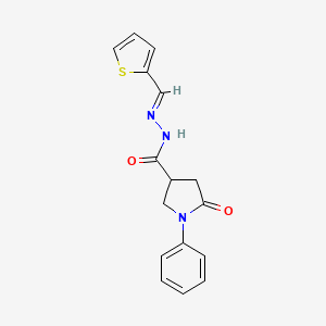 molecular formula C16H15N3O2S B3909638 5-oxo-1-phenyl-N'-(2-thienylmethylene)-3-pyrrolidinecarbohydrazide 