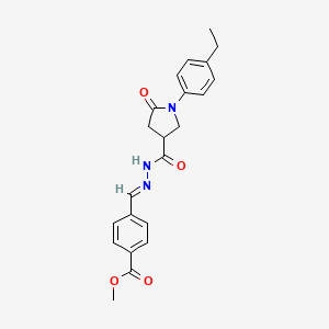 molecular formula C22H23N3O4 B3909728 methyl 4-(2-{[1-(4-ethylphenyl)-5-oxo-3-pyrrolidinyl]carbonyl}carbonohydrazonoyl)benzoate 