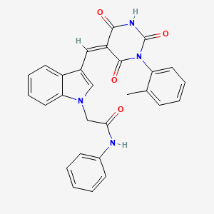 molecular formula C28H22N4O4 B3909770 2-(3-{[1-(2-methylphenyl)-2,4,6-trioxotetrahydro-5(2H)-pyrimidinylidene]methyl}-1H-indol-1-yl)-N-phenylacetamide 