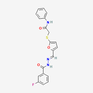 molecular formula C20H16FN3O3S B3909825 2-({5-[2-(3-fluorobenzoyl)carbonohydrazonoyl]-2-furyl}thio)-N-phenylacetamide 