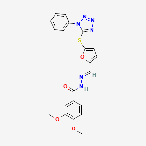 molecular formula C21H18N6O4S B3909878 3,4-dimethoxy-N'-({5-[(1-phenyl-1H-tetrazol-5-yl)thio]-2-furyl}methylene)benzohydrazide 