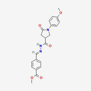 molecular formula C21H21N3O5 B3909917 methyl 4-(2-{[1-(4-methoxyphenyl)-5-oxo-3-pyrrolidinyl]carbonyl}carbonohydrazonoyl)benzoate 