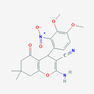 molecular formula C20H21N3O6 B390995 2-amino-4-{2-nitro-3,4-dimethoxyphenyl}-7,7-dimethyl-5-oxo-5,6,7,8-tetrahydro-4H-chromene-3-carbonitrile 