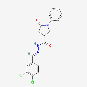 molecular formula C18H15Cl2N3O2 B3909970 N'-(3,4-dichlorobenzylidene)-5-oxo-1-phenyl-3-pyrrolidinecarbohydrazide 