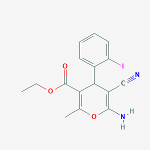 molecular formula C16H15IN2O3 B390998 ethyl 6-amino-5-cyano-4-(2-iodophenyl)-2-methyl-4H-pyran-3-carboxylate 