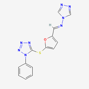 molecular formula C14H10N8OS B3910082 N-({5-[(1-phenyl-1H-tetrazol-5-yl)thio]-2-furyl}methylene)-4H-1,2,4-triazol-4-amine 