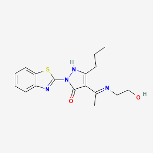 molecular formula C17H20N4O2S B3910168 2-(1,3-benzothiazol-2-yl)-4-{1-[(2-hydroxyethyl)amino]ethylidene}-5-propyl-2,4-dihydro-3H-pyrazol-3-one 