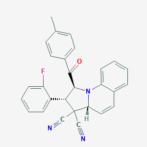 molecular formula C28H20FN3O B391035 2-(2-fluorophenyl)-1-(4-methylbenzoyl)-1,2-dihydropyrrolo[1,2-a]quinoline-3,3(3aH)-dicarbonitrile 