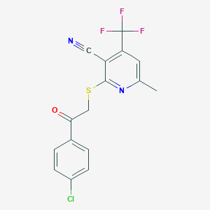 molecular formula C16H10ClF3N2OS B391038 2-{[2-(4-Chlorophenyl)-2-oxoethyl]sulfanyl}-6-methyl-4-(trifluoromethyl)nicotinonitrile 