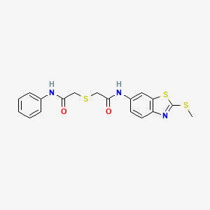 molecular formula C18H17N3O2S3 B3910387 2-[(2-anilino-2-oxoethyl)thio]-N-[2-(methylthio)-1,3-benzothiazol-6-yl]acetamide 