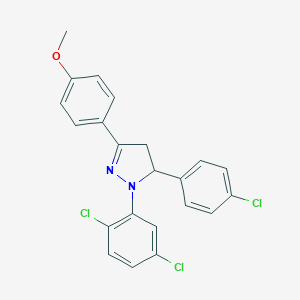 molecular formula C22H17Cl3N2O B391041 5-(4-chlorophenyl)-1-(2,5-dichlorophenyl)-3-(4-methoxyphenyl)-4,5-dihydro-1H-pyrazole 