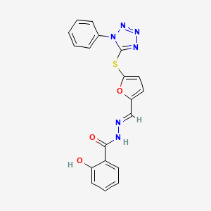 2-hydroxy-N'-({5-[(1-phenyl-1H-tetrazol-5-yl)thio]-2-furyl}methylene)benzohydrazide