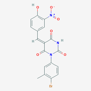 molecular formula C18H12BrN3O6 B3910509 1-(4-bromo-3-methylphenyl)-5-(4-hydroxy-3-nitrobenzylidene)-2,4,6(1H,3H,5H)-pyrimidinetrione 