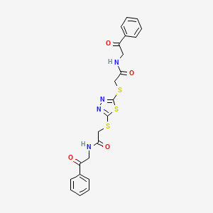 molecular formula C22H20N4O4S3 B3910560 2,2'-[1,3,4-thiadiazole-2,5-diylbis(thio)]bis[N-(2-oxo-2-phenylethyl)acetamide] 