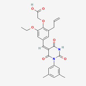 molecular formula C26H26N2O7 B3910668 (2-allyl-4-{[1-(3,5-dimethylphenyl)-2,4,6-trioxotetrahydro-5(2H)-pyrimidinylidene]methyl}-6-ethoxyphenoxy)acetic acid 