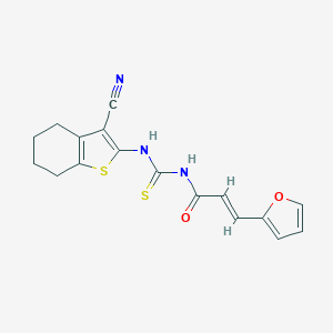 molecular formula C17H15N3O2S2 B391069 (E)-N-[(3-cyano-4,5,6,7-tetrahydro-1-benzothiophen-2-yl)carbamothioyl]-3-(furan-2-yl)prop-2-enamide CAS No. 5151-10-0