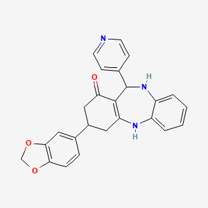 molecular formula C25H21N3O3 B3910693 3-(1,3-benzodioxol-5-yl)-11-(4-pyridinyl)-2,3,4,5,10,11-hexahydro-1H-dibenzo[b,e][1,4]diazepin-1-one 
