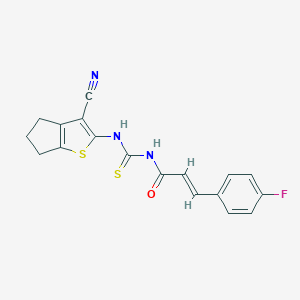 molecular formula C18H14FN3OS2 B391070 N-(3-cyano-5,6-dihydro-4H-cyclopenta[b]thien-2-yl)-N'-[3-(4-fluorophenyl)acryloyl]thiourea 