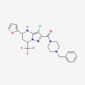 molecular formula C23H23ClF3N5O2 B3910791 2-[(4-benzyl-1-piperazinyl)carbonyl]-3-chloro-5-(2-furyl)-7-(trifluoromethyl)-4,5,6,7-tetrahydropyrazolo[1,5-a]pyrimidine 