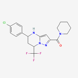molecular formula C19H20ClF3N4O B3910827 5-(4-chlorophenyl)-2-(1-piperidinylcarbonyl)-7-(trifluoromethyl)-4,5,6,7-tetrahydropyrazolo[1,5-a]pyrimidine 
