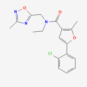 molecular formula C18H18ClN3O3 B3910847 5-(2-chlorophenyl)-N-ethyl-2-methyl-N-[(3-methyl-1,2,4-oxadiazol-5-yl)methyl]-3-furamide 
