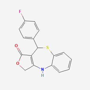 molecular formula C17H12FNO2S B3910869 10-(4-fluorophenyl)-4,10-dihydro-1H,3H-furo[3,4-c][1,5]benzothiazepin-1-one 