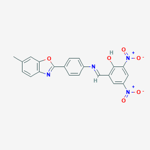 molecular formula C21H14N4O6 B391088 2,4-Bisnitro-6-({[4-(6-methyl-1,3-benzoxazol-2-yl)phenyl]imino}methyl)phenol 