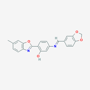 molecular formula C22H16N2O4 B391089 5-[(1,3-Benzodioxol-5-ylmethylene)amino]-2-(6-methyl-1,3-benzoxazol-2-yl)phenol 