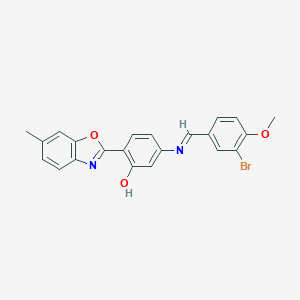 molecular formula C22H17BrN2O3 B391091 5-[(3-Bromo-4-methoxybenzylidene)amino]-2-(6-methyl-1,3-benzoxazol-2-yl)phenol 