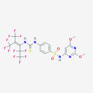 molecular formula C19H14F11N5O4S2 B391104 N-(2,6-dimethoxy-4-pyrimidinyl)-4-[({[3,3,3-trifluoro-1-(1,1,2,2,2-pentafluoroethyl)-2-(trifluoromethyl)-1-propenyl]amino}carbothioyl)amino]benzenesulfonamide 