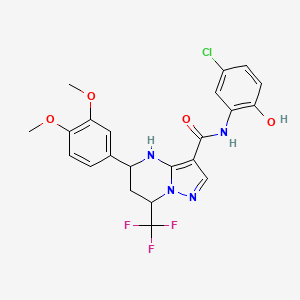 molecular formula C22H20ClF3N4O4 B3911053 N-(5-chloro-2-hydroxyphenyl)-5-(3,4-dimethoxyphenyl)-7-(trifluoromethyl)-4,5,6,7-tetrahydropyrazolo[1,5-a]pyrimidine-3-carboxamide 