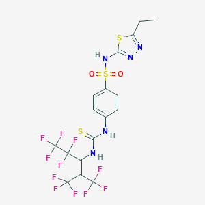 molecular formula C17H12F11N5O2S3 B391107 N-(5-ethyl-1,3,4-thiadiazol-2-yl)-4-[({[3,3,3-trifluoro-1-(1,1,2,2,2-pentafluoroethyl)-2-(trifluoromethyl)-1-propenyl]amino}carbothioyl)amino]benzenesulfonamide 