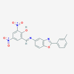 molecular formula C21H14N4O6 B391115 2,4-Bisnitro-6-({[2-(3-methylphenyl)-1,3-benzoxazol-5-yl]imino}methyl)phenol 