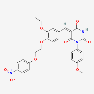 molecular formula C28H25N3O9 B3911179 5-{3-ethoxy-4-[2-(4-nitrophenoxy)ethoxy]benzylidene}-1-(4-methoxyphenyl)-2,4,6(1H,3H,5H)-pyrimidinetrione 