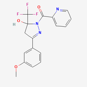 molecular formula C17H14F3N3O3 B3911203 3-(3-methoxyphenyl)-1-(2-pyridinylcarbonyl)-5-(trifluoromethyl)-4,5-dihydro-1H-pyrazol-5-ol 