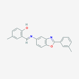 molecular formula C22H18N2O2 B391122 4-Methyl-2-({[2-(3-methylphenyl)-1,3-benzoxazol-5-yl]imino}methyl)phenol 