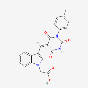 molecular formula C22H17N3O5 B3911255 (3-{[1-(4-methylphenyl)-2,4,6-trioxotetrahydro-5(2H)-pyrimidinylidene]methyl}-1H-indol-1-yl)acetic acid 
