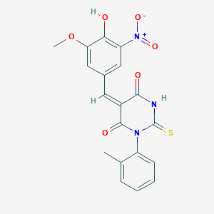molecular formula C19H15N3O6S B3911292 5-(4-hydroxy-3-methoxy-5-nitrobenzylidene)-1-(2-methylphenyl)-2-thioxodihydro-4,6(1H,5H)-pyrimidinedione 