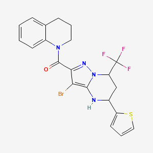 molecular formula C21H18BrF3N4OS B3911297 1-{[3-bromo-5-(2-thienyl)-7-(trifluoromethyl)-4,5,6,7-tetrahydropyrazolo[1,5-a]pyrimidin-2-yl]carbonyl}-1,2,3,4-tetrahydroquinoline 