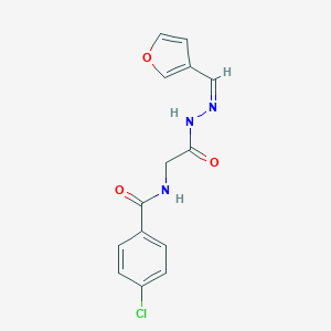 molecular formula C14H12ClN3O3 B391135 4-chloro-N-{2-[2-(3-furylmethylene)hydrazino]-2-oxoethyl}benzamide 