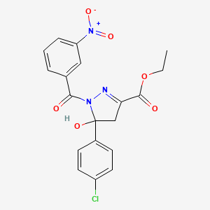 ethyl 5-(4-chlorophenyl)-5-hydroxy-1-(3-nitrobenzoyl)-4,5-dihydro-1H-pyrazole-3-carboxylate