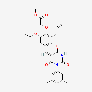 molecular formula C27H28N2O7 B3911403 methyl (2-allyl-4-{[1-(3,5-dimethylphenyl)-2,4,6-trioxotetrahydro-5(2H)-pyrimidinylidene]methyl}-6-ethoxyphenoxy)acetate 