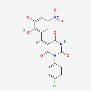 molecular formula C18H12ClN3O7 B3911434 1-(4-chlorophenyl)-5-(2-hydroxy-3-methoxy-5-nitrobenzylidene)-2,4,6(1H,3H,5H)-pyrimidinetrione 