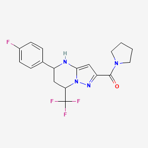 molecular formula C18H18F4N4O B3911455 5-(4-fluorophenyl)-2-(1-pyrrolidinylcarbonyl)-7-(trifluoromethyl)-4,5,6,7-tetrahydropyrazolo[1,5-a]pyrimidine 