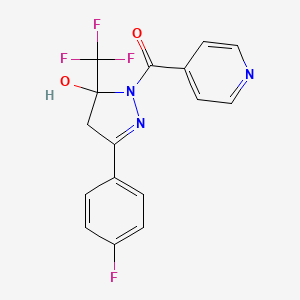 molecular formula C16H11F4N3O2 B3911537 3-(4-fluorophenyl)-1-isonicotinoyl-5-(trifluoromethyl)-4,5-dihydro-1H-pyrazol-5-ol 