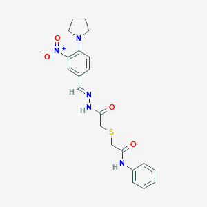 2-[(2-{2-[3-nitro-4-(1-pyrrolidinyl)benzylidene]hydrazino}-2-oxoethyl)sulfanyl]-N-phenylacetamide