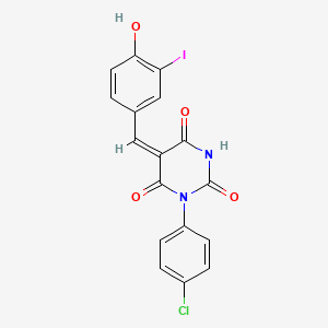 molecular formula C17H10ClIN2O4 B3911555 1-(4-chlorophenyl)-5-(4-hydroxy-3-iodobenzylidene)-2,4,6(1H,3H,5H)-pyrimidinetrione 